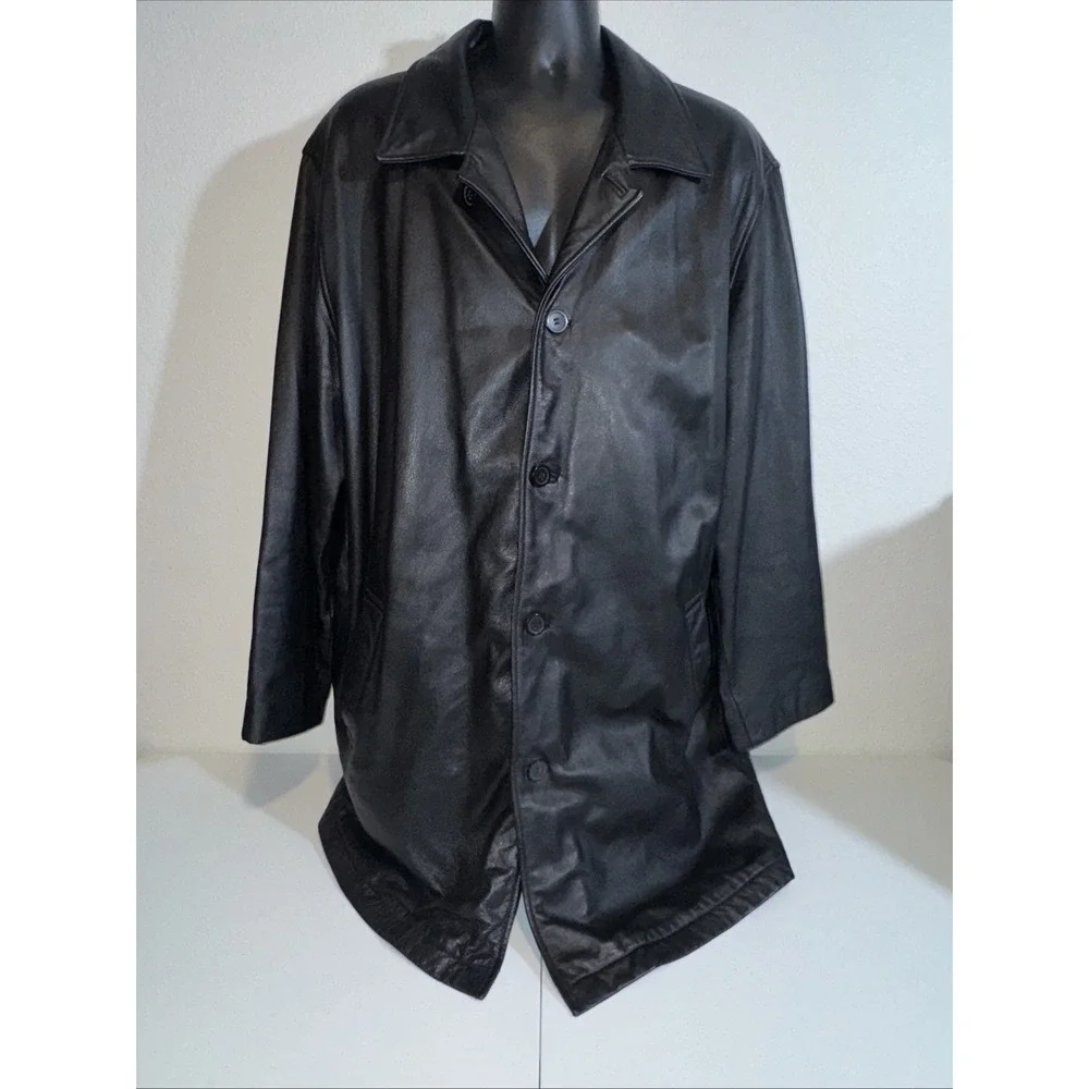 Vintage M.Julian Wilson's Men's Black Leather Blade Trench Coat Size XLT Jacket